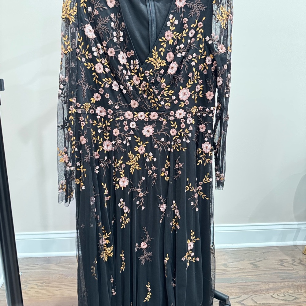 Mac Duggal Black Dress with Floral Embroidery